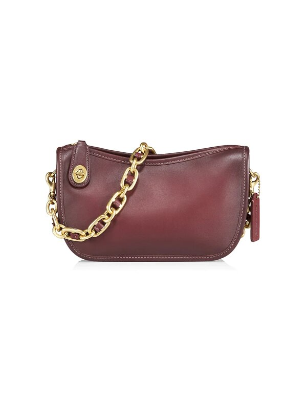 SWINGER LEATHER SHOULDER BAG IN BURGUNDY